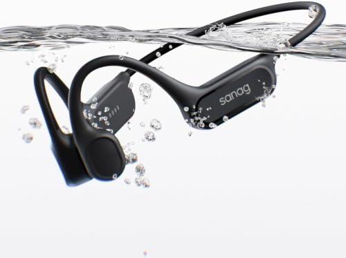 Sanag Swimming Bone Conduction Headphones Earbuds IPX8 Waterproof Underwater 8H Playtime Wireless Bluetooth Earphones with 32GB MP3 for Running Cycling Sport, Black - color: Black