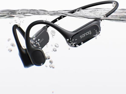 Sanag Swimming Bone Conduction Headphones Earbuds IPX8 Waterproof Underwater 8H Playtime Wireless Bluetooth Earphones with 32GB MP3 for Running Cycling Sport, Black - color: Black