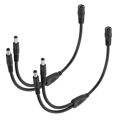 CENSHI 2-Pack 12V/24V DC Power Splitter Cable 5.5x2.5mm 1 Female to 2 Male | 1Ft 18AWG Pure Copper DC5525 Y Splitter Cord, for LED Light Strips, Router, CCTV Camera, Solar Monitor - size: 1 Female to 2 Male