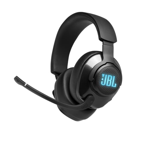 JBL Quantum 400 - Wired over-ear gaming headset with game-chat balance dial, JBL QuantumSURROUND and DTS, Voice focus directional flip-up mic and memory foam ear cushions (Black) - size: One Size