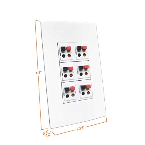 diyTech Premium 6 Speaker Wall Plate, Supports 6 Speaker Configurations, 1 Gang Screwless - White - size: 6 Speaker