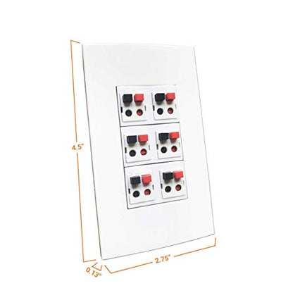 diyTech Premium 6 Speaker Wall Plate, Supports 6 Speaker Configurations, 1 Gang Screwless - White - size: 6 Speaker