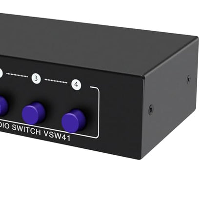 Audio Switcher 4 Way AV RCA Selector Switch Splitter Video Audio Adapter Metal Case Portable Design Suitable for Game Consoles DVD Player