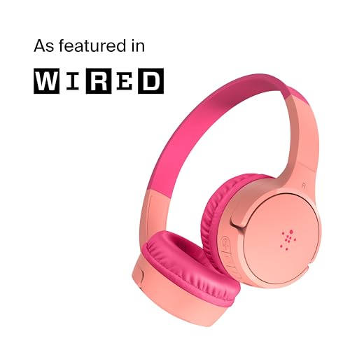 Belkin SoundForm Mini Wired Kids Headphones, On Ear, 3.5mm | Toddler headphones, built-in mic, 85dB safe volume limit, durable design, online learning, classroom, travel - color: Pink, style: Wired