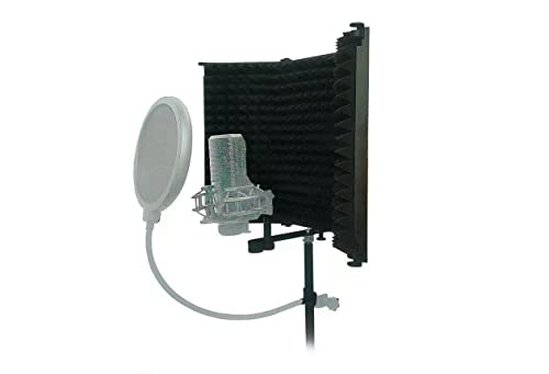 Microphone Isolation Shield, Foldable Mic Shield with Triple Sound Insulation, Reflection Filter with 3/8" and 5/8" Mic Threaded Mount