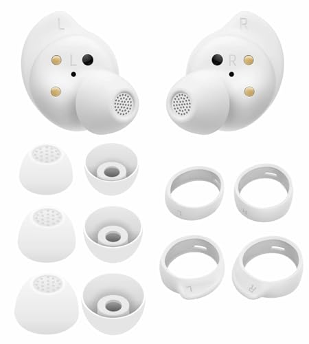 Galaxy Buds FE Ear Tips Ear Hooks Kit, 5 Pairs Replacement Fit in Case Silicone Earbuds Earplug Anti Slip Sport Outdoor Wings Compatible with Samsung Galaxy Buds FE 2023 - White
