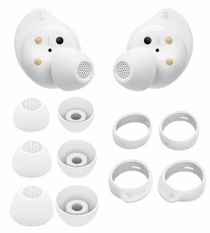 Galaxy Buds FE Ear Tips Ear Hooks Kit, 5 Pairs Replacement Fit in Case Silicone Earbuds Earplug Anti Slip Sport Outdoor Wings Compatible with Samsung Galaxy Buds FE 2023 - White