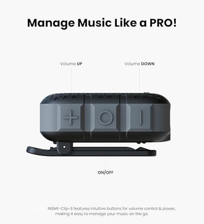 INSMY Wearable Bluetooth Speakers IP67 Waterproof Clip On Small Speaker | Portable Personal Speakers,Clean Sound,Stereo Pair,Wireless,ENC Built-in Mic,Lightweight for Golf Work Pool Gift (Black) - color: Black