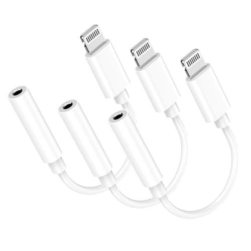 (Apple MFi Certified) 3 Pack Lightning to 3.5 mm Headphone Jack Adapter for iPhone,iPhone Headphone Adapter Converter Dongle Audio Cable Compatible with iPhone 14 13 12 11 X XS 8 7 Support All iOS