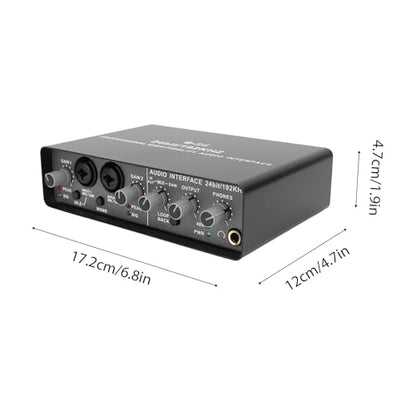 USB Sound Interface Recorder - 2-Channel XLR TRS High Impedance Input with Phantom Power, 192KHz/24Bit for Music Recording on Computer & Phone, 6.8 x 4.7 x 1.9 Inch