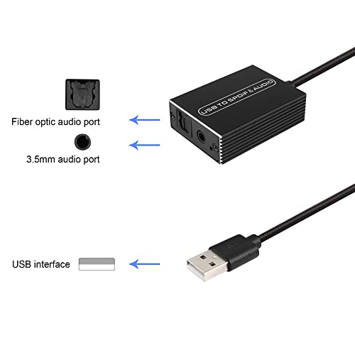 GINTOOYUN USB Audio Extractor Converter USB to Optical Spdif Toslink & 3.5mm Audio Adapter Converter for TV, PS5, PS4, PC, Laptop,Smartphone to Sound Box Amplifier or Home Theater