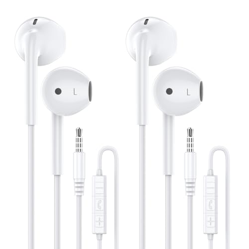 Wired Earbuds with Microphone,Wired Earphones in Ear Headphones HiFi Stereo | 3.5mm Jack in Ear Headphones with Microphone iPhone/Samsung/Android/MP3/MP4/Computer/Laptop,for school,office,gaming,travel - color: White, size: 2 pack