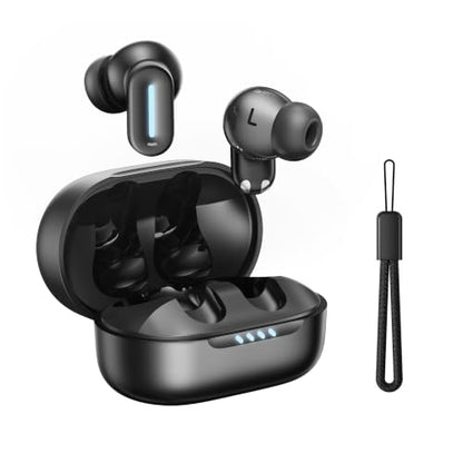 Earbuds Wireless Bluetooth 6.0 Headphones, IPX5 Waterproof | 24H Playback, Small Noise Cancelling Earbuds with Lanyard for Sports, Workout, Smartphone Call (Black) - color: Black