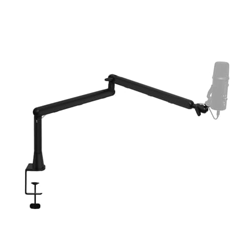 Microphone Boom Arm Low Adjustable Stick Microphone Arm Stand with Desk Mount Clamp Screw Adapter Cable Management Metal Mic Boom Arm for Podcast Streaming Gaming Studio