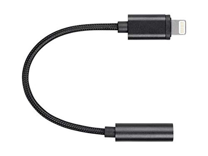 Monoprice MFi Certified Lightning to 3.5mm Jack Audio Adapter - Nylon Braided, Black