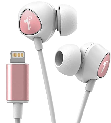 Thore Wired in Ear Headphones for iPhone Xr, Xs Max, iPhone 11, 12, 13, 14 Pro Max Earphones with Mic - Lightning MFi Certified by Apple Earbuds with Remote Microphone + Volume Control (V100) - color: Rose Gold