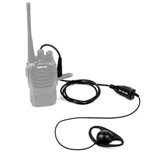 Retevis Walkie Talkie Earpiece, D-Type, 2 Pin, for H777/RT22/RT21/RT68 | PTT, Compatible with Pxton, Baofeng, Kenwood Walkie Talkies, Two Way Radio Earpiece with Mic, Hotels(1 Pack)