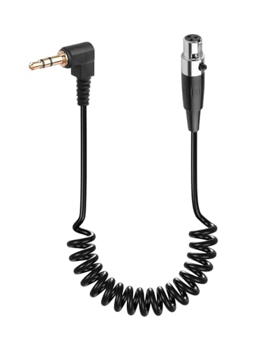 CERRXIAN 3.5mm to Mini XLR Stereo Audio Coiled Cable 90° 1/8" TRS Jack to 3 Pin Mini XLR Female Stereo Adapter Connector for Digital Camera, Microphone, Audio Mixer, Cell Phone, Laptop, Speaker 1.64Ft - size: 3.5MM TRS Male to 3 Pin Mini XLR Female