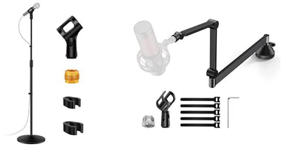 InnoGear Mic Stand Set, Detachable Microphone Stand Floor & 360° Rotatable Low Profile Mic Arm, Adjustable for Fifine AM8 K669B Blue Yeti HyperX QuadCast SoloCast AT2020 and Other Mics