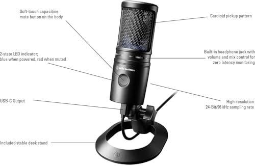 Audio-Technica AT2020USB-X Cardioid Condenser USB Microphone Bundled with Microphone Arm + Headphones + Wind Screen Pop Filter + Cleaning Cloth (5 Items) - style: w/Mic Arm & Headphones