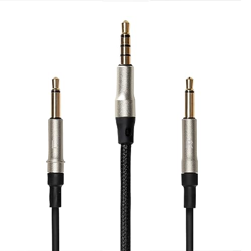MEZE AUDIO | 1.2m Cable with Mic & Remote for 99 Classics Walnut Silver | 3.5mm Male to Dual TS Mono 3.5mm Male Connector Plug | Kevlar Reinforced Fabric | Oxygen-Free Copper