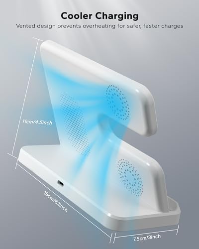 Wireless Charging Station for Samsung, 3 in 1 Charger Stand for Galaxy S25 Ultra/S24/S23/Z Fold, Phone and Watch Charging Dock for Samsung Watch Galaxy 8/7/6/5, Galaxy Buds 3/2/Pro - color: White