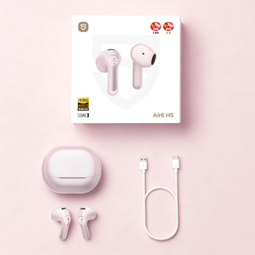 SoundPEATS Air6 HS LDAC Hi-Res Wireless Earbuds, Bluetooth 6.0, 13mm Driver | LDAC Hi-Res Audio Certified, 13mm Triple-Magnet Driver, 2MIC ENC, IPX5 Waterproof, Dynamic EQ, 45H, Bio-Composite Diaphragm - color: Pink
