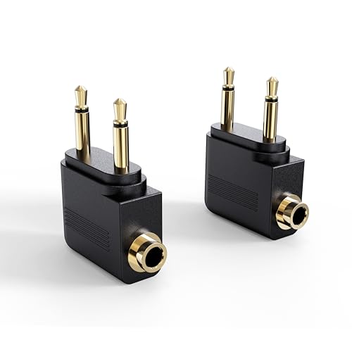 MEE Audio Airplane Headphone Adapter for in-Flight Entertainment Systems - Dual 3.5mm Male to 3.5mm Female - Works with Headphones, Headsets, and Bluetooth Adapters (2 Pack), Black - color: Black