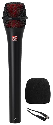 Audiosavings SE Electronics V7 ENG Bundle: All-Metal Dynamic Handheld Vocal Podcasting Microphone, WS07 External Windscreen, 20 ft XLR Mic Cable, 3-Items