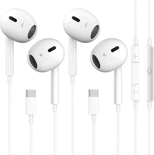 2 Pack USB C Headphones for iPhone 17/16/15, iPad, Mac for Most USB C Jack | Type C Earbuds Wired Earbuds with Mic & Remote Control Earphones, Compatible with iPhone 17/16/15, iPad and Most USB C Jack