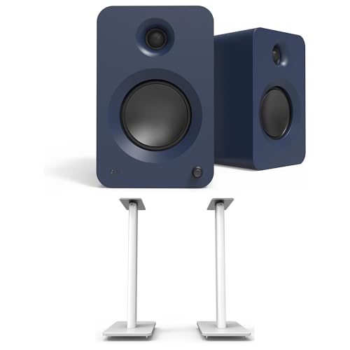 Kanto REN Blue Bluetooth Powered Bookshelf Speakers - Matte Blue Pair SP32PLW 32" Fixed-Height Stands for Bookshelf Speakers - White Pair (2024) - size: RENBLUE, style: SP32PLW