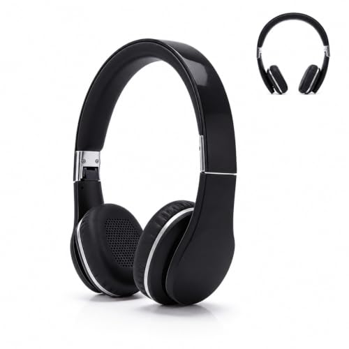 Bluetooth Over Ear Headphones, Black | Wireless, Foldable, Lightweight, Adjustable, For Commute Travel Office Phone PC - color: Black