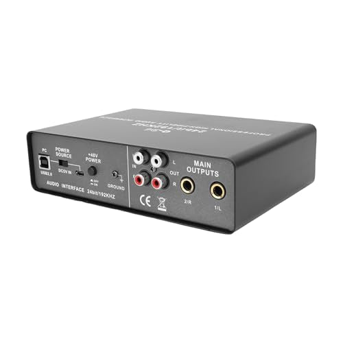 USB Sound Interface Recorder - 2-Channel XLR TRS High Impedance Input with Phantom Power, 192KHz/24Bit for Music Recording on Computer & Phone, 6.8 x 4.7 x 1.9 Inch