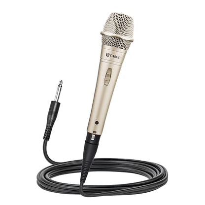 CAROL Edur-916S Golden XLR Wired Vocal Microphone for Singing－Supercardioid | Patented dual-shock-mount minimizes handling noise. Anti-rolling grille keeps the microphone secure on desk. - color: Champagne Gold