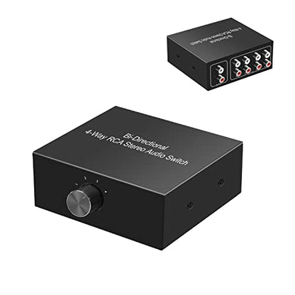 4-Way Bi-Directional RCA Stereo Audio Switch, 1 in 4 Out or 4 in 1 Out, L/R Sound Channel Audio Switch Splitter RCA Stereo Switch Selector for DVD Stereo Speaker CD Player (4-Way) - color: 4-Way