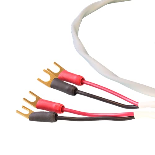 Blue Jeans Cable Ten White Speaker Cable, with Welded Terminations (Single Cable - for one Speaker), Assembled in USA (15 Foot, Spades to Spades) - size: 15 foot, style: Spades to Spades