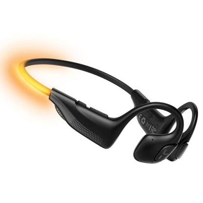 HAKII Light 2 Open Ear Headphones, IPX5 Running Headphone with 180° Ultra-Bright Beacon String, BT 6.0, 16H Playtime, Air Conduction Headphones Open Ear Earbuds for Fitness, Cycling, Outdoor - Orange