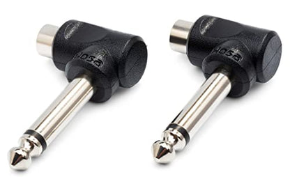 Hosa GPR-123 Right-angle Adaptors, RCA to 1/4 Inch TS, 2 pieces | Right-angle RCA to 1/4 inch TS adaptors with male to female connection for amplifiers, mixers and speakers - size: 2 pieces