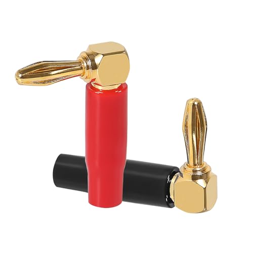 6 Pairs 4mm Speaker Banana Plugs Right Angle 24k Gold Plated 90 Degree Speaker Banana Connector(6 Pairs/12 Pcs)