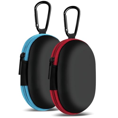 2 Pack Oval Earbud Case Storage Bag with Carabiner, Blue/Red - color: B3-oval blue+red