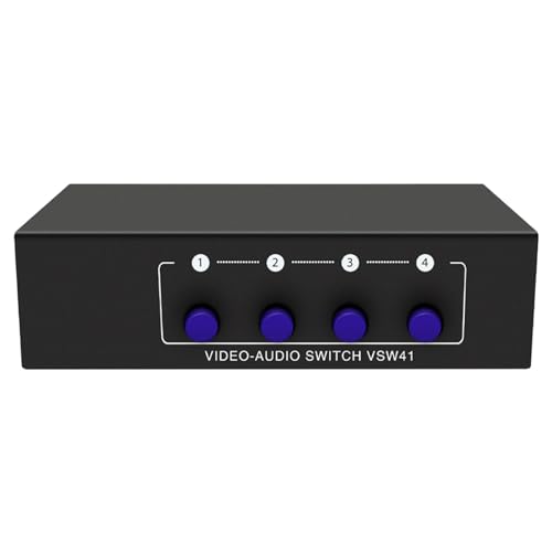 Audio Switcher 4 Way AV RCA Selector Switch Splitter Video Audio Adapter Metal Case Portable Design Suitable for Game Consoles DVD Player