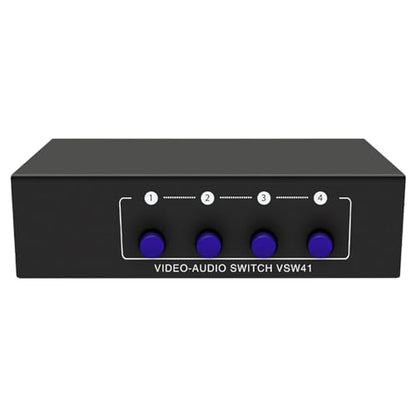 Audio Switcher 4 Way AV RCA Selector Switch Splitter Video Audio Adapter Metal Case Portable Design Suitable for Game Consoles DVD Player