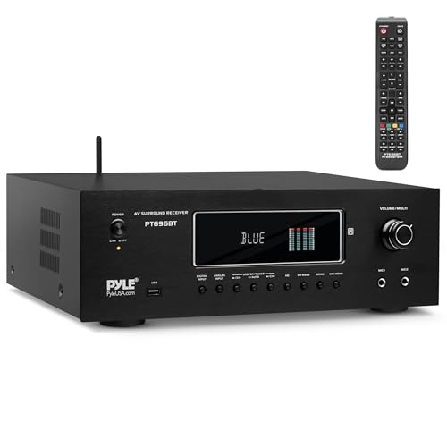 Pyle 1000W Bluetooth Home Theater Receiver - 5.2 Channel Surround Sound Stereo Amplifier System with 4K Ultra HD, 3D Video & Blu-Ray Video Pass-Through Supports, HDMI/MP3/USB/AM/FM Radio - Pyle, Black