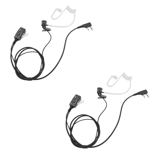 2Pack VOX Ptt Earpiece with Mic Acoustic Tube Walkie Talkie Headset FBI Style Earpiece for 2 Pin uv 5r 888s bf-f8hp rt 21 22 2-Way Radios