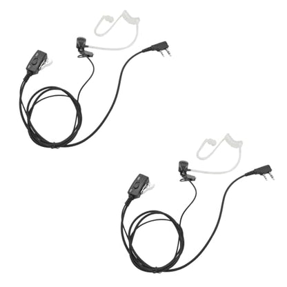 2Pack VOX Ptt Earpiece with Mic Acoustic Tube Walkie Talkie Headset FBI Style Earpiece for 2 Pin uv 5r 888s bf-f8hp rt 21 22 2-Way Radios