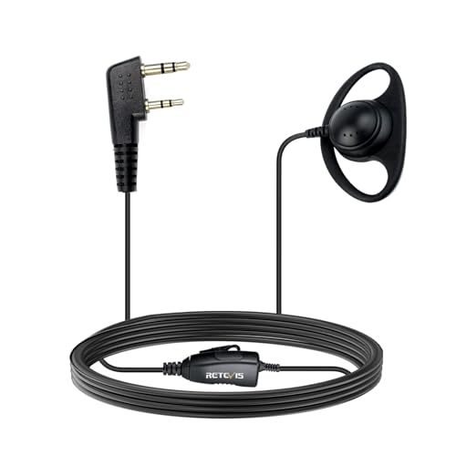 Retevis Walkie Talkie Earpiece, D-Type, 2 Pin, for H777/RT22/RT21/RT68 | PTT, Compatible with Pxton, Baofeng, Kenwood Walkie Talkies, Two Way Radio Earpiece with Mic, Hotels(1 Pack)