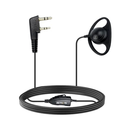 Retevis Walkie Talkie Earpiece, D-Type, 2 Pin, for H777/RT22/RT21/RT68 | PTT, Compatible with Pxton, Baofeng, Kenwood Walkie Talkies, Two Way Radio Earpiece with Mic, Hotels(1 Pack)