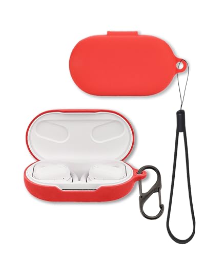 Case for JBL SoundGear Sense Open-Ear Headphones (Red) | Soft Silicone Protective Cover with Carabiner and Lanyard, Shockproof - color: Red