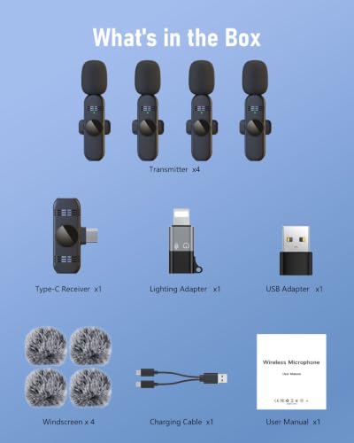 4 Mini Wireless Lavalier Mic for iPhone Android Phone Pad Computer