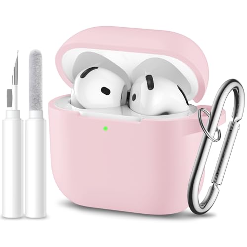 for Airpods 4th Generation Case Cover(2024),Soft Silicone Full Protective Case for AirPods 4 Case with Keychain & Cleaner Kit,Compatible with Apple Airpods 4 for Women,Men（Lightpink） - color: Lightpink